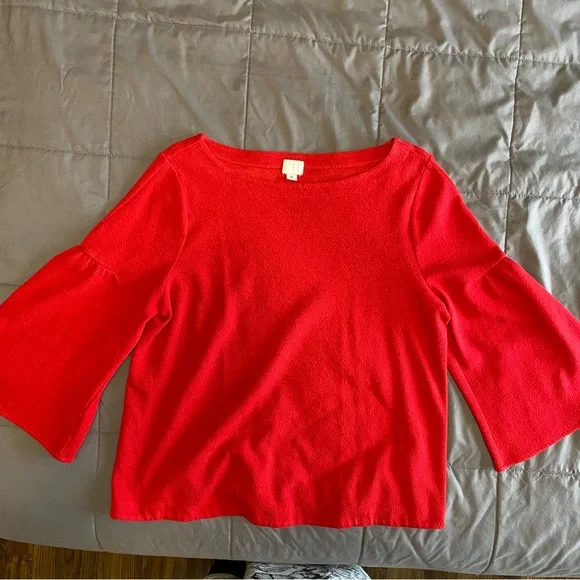 A New Day Women’s XL Red Bell 3/4 Sleeve Peplum Shirt Valentine’s Christmas - Picture 3 of 8